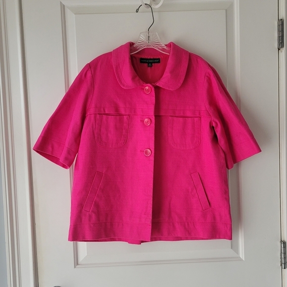 Bright Pink Harve Benard Button Up Jacket Blazer 3/4 Sleeves - Picture 2 of 9